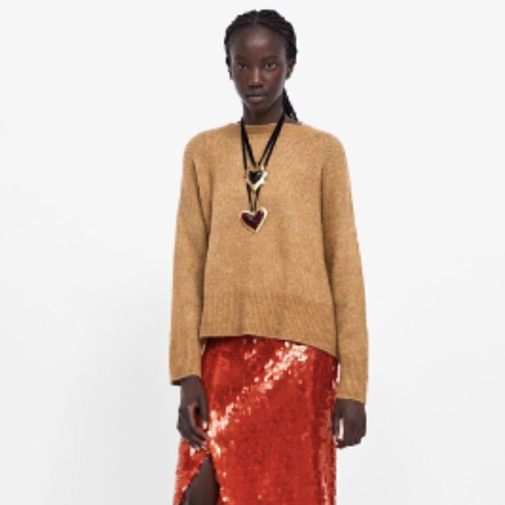 Zara Soft Touch Oversized Wool Blend Sweater Medium Camel